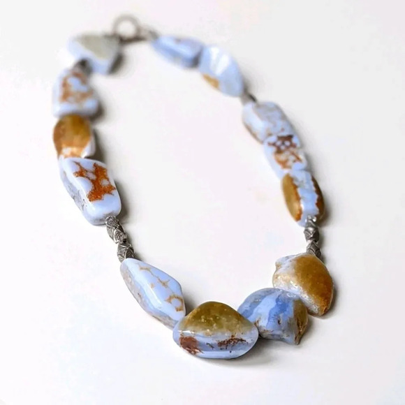 Agate Necklace Blue & Brown - Picture 2 of 4